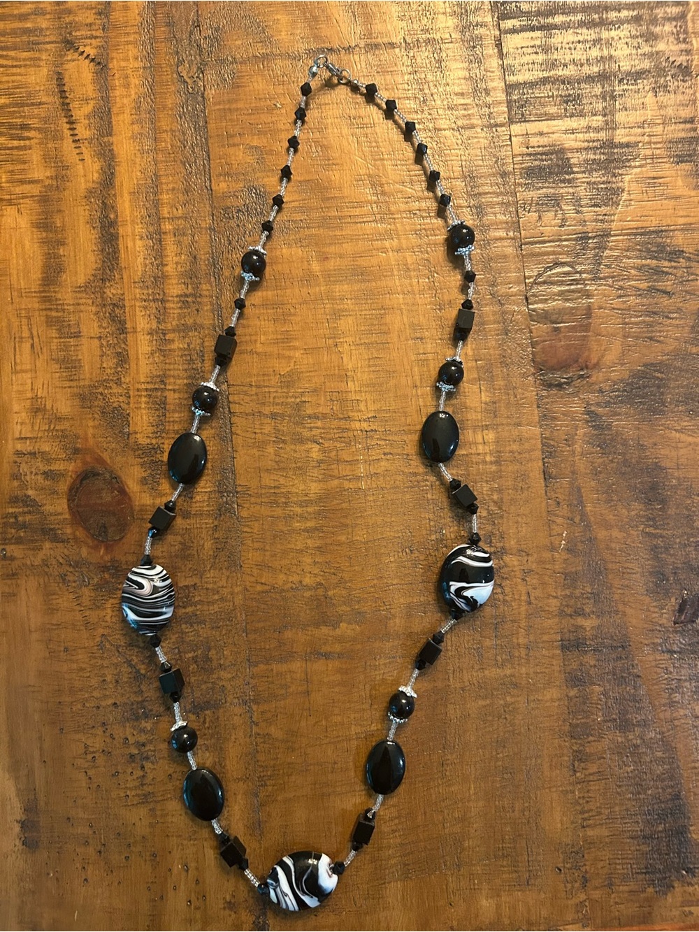 Black and White Swirl Bead Necklace - Women Jewelry